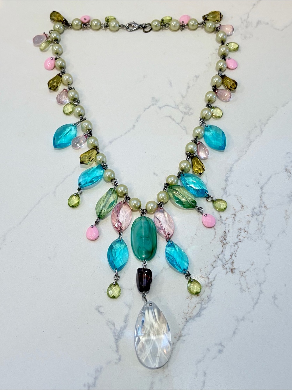 Vintage pastel-colored beads with teardrop pendant
